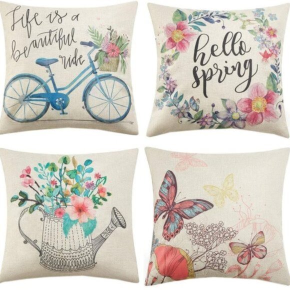 Watercolor Spring Pillow Covers | Set of 4 | 18x18 | Linen | Floral Decor | NWT - Picture 2 of 2